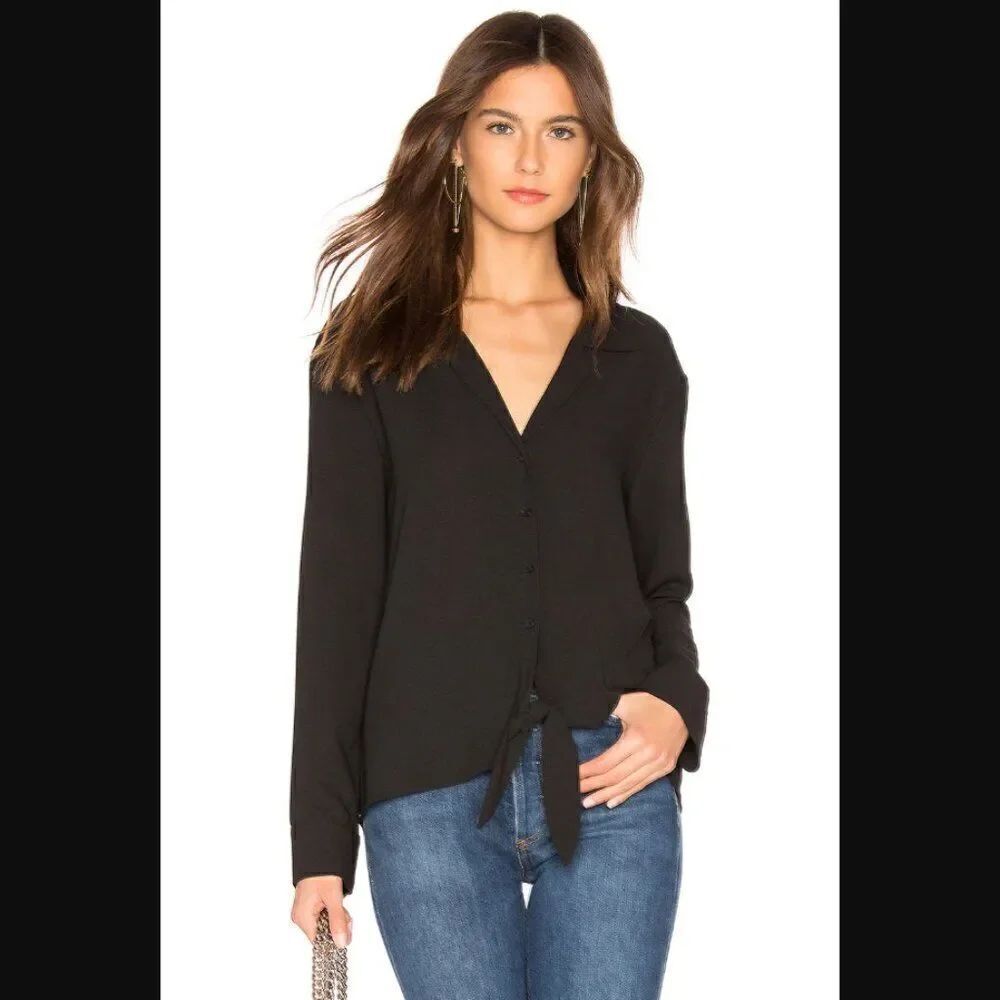 NWT Revolve x 1.State Long Sleeve Tie Front Top in Rich Black | Size S